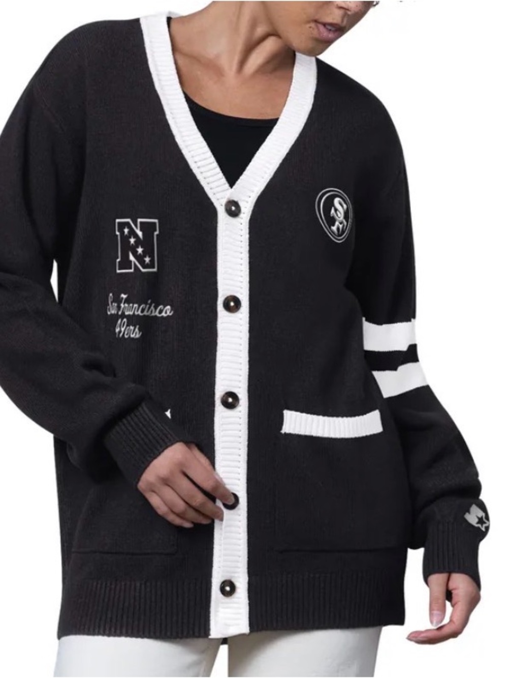 Starter San Francisco 49ers Women’s Back Shot Cardigan Black Size Large